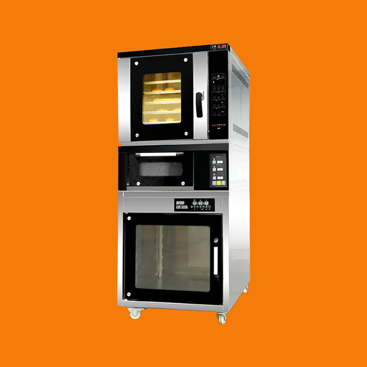 Upper 5-Tray Convection Oven, Middle 1-Tray Tiered Baking Compartment, Lower 12-Tray Yeast Proofer — Combination Oven.(Electric Oven)