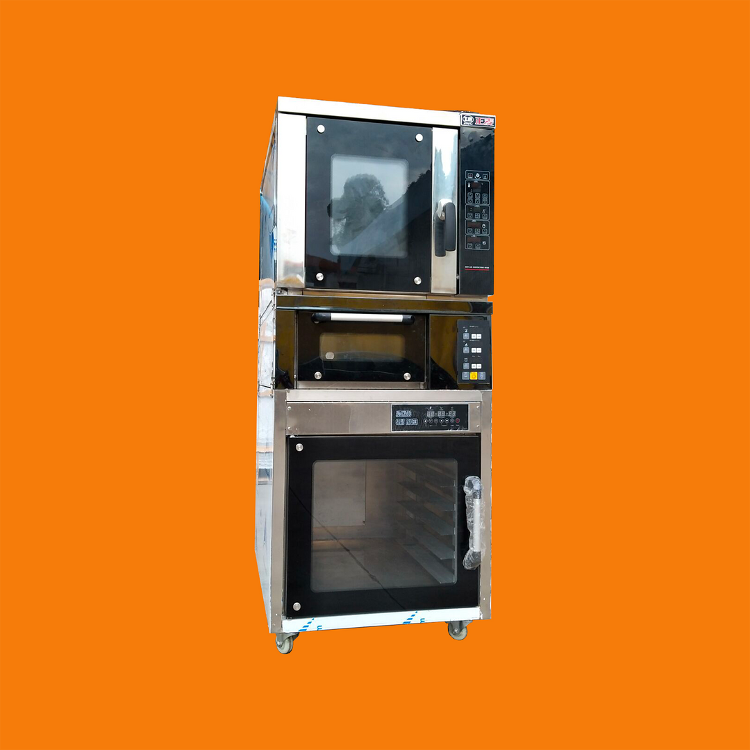 Upper 5-Tray Convection Oven, Middle 1-Tray Tiered Baking Compartment, Lower 12-Tray Yeast Proofer — Combination Oven.(Electric Oven)